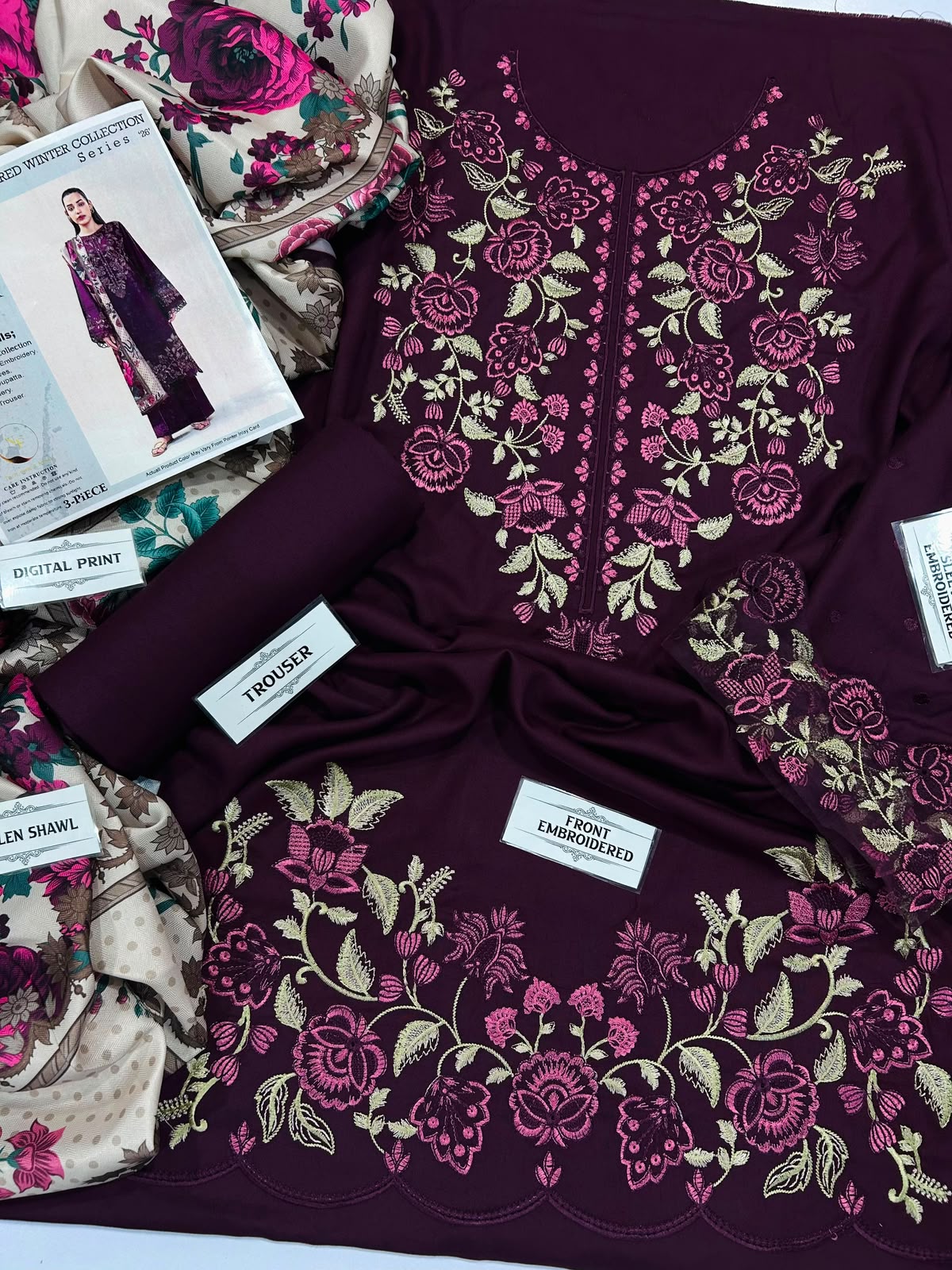 BECHTREE Premium Air-Jet Dhanak 3PC Winter Suit | Luxury Embroidered Collection 2026-27