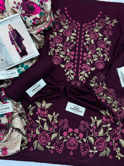 BECHTREE Premium Air-Jet Dhanak 3PC Winter Suit | Luxury Embroidered Collection 2026-27