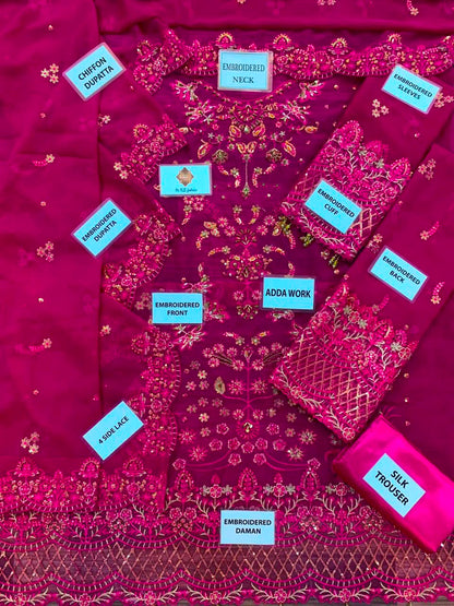 Emaan Adeel Luxury Heavy Embroidered Chiffon 3PC Suit with Addawork, Cutwork & Tassel Details