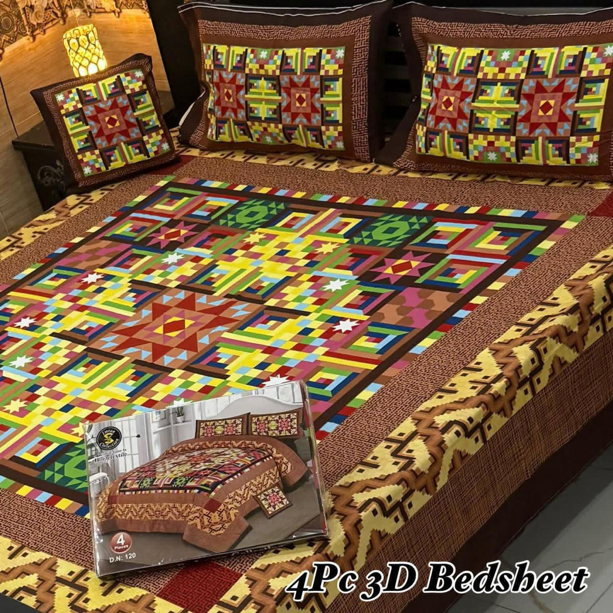 4Pc 3D Panel Bedsheet – Premium Crystal Cotton King Size