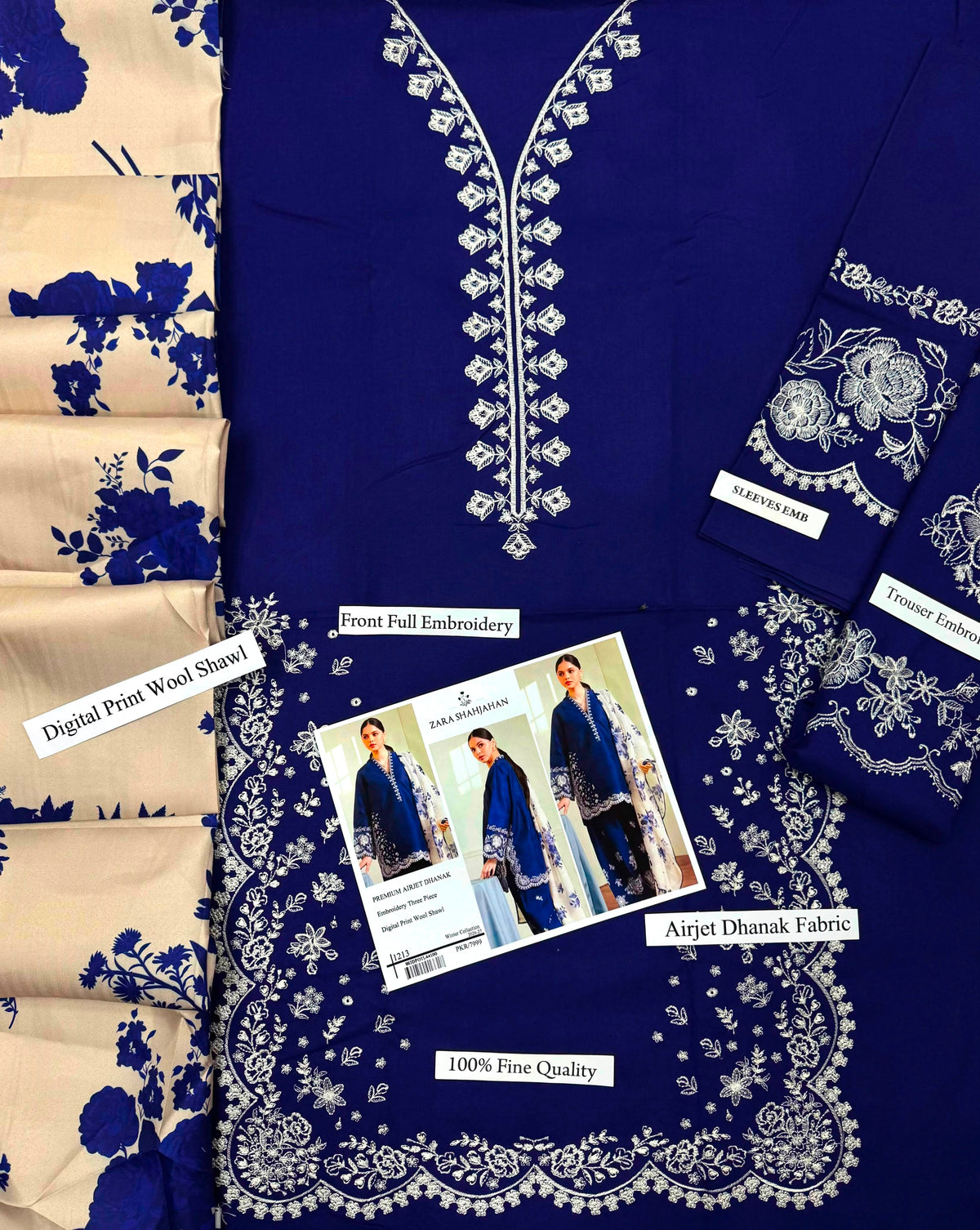 Zara Shahjahan Premium Dhanak Embroidered 3-Piece Suit | Digital Wool Shawl | Winter Collection 2026-27