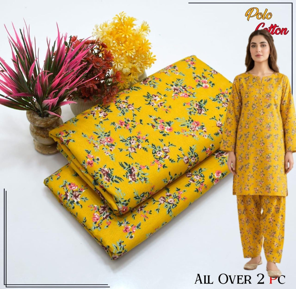 🌸 Floral Bloom Premium Digital Print 2PC Unstiched Suit| Summer Collection 2026 | Elegant Poly Cotton