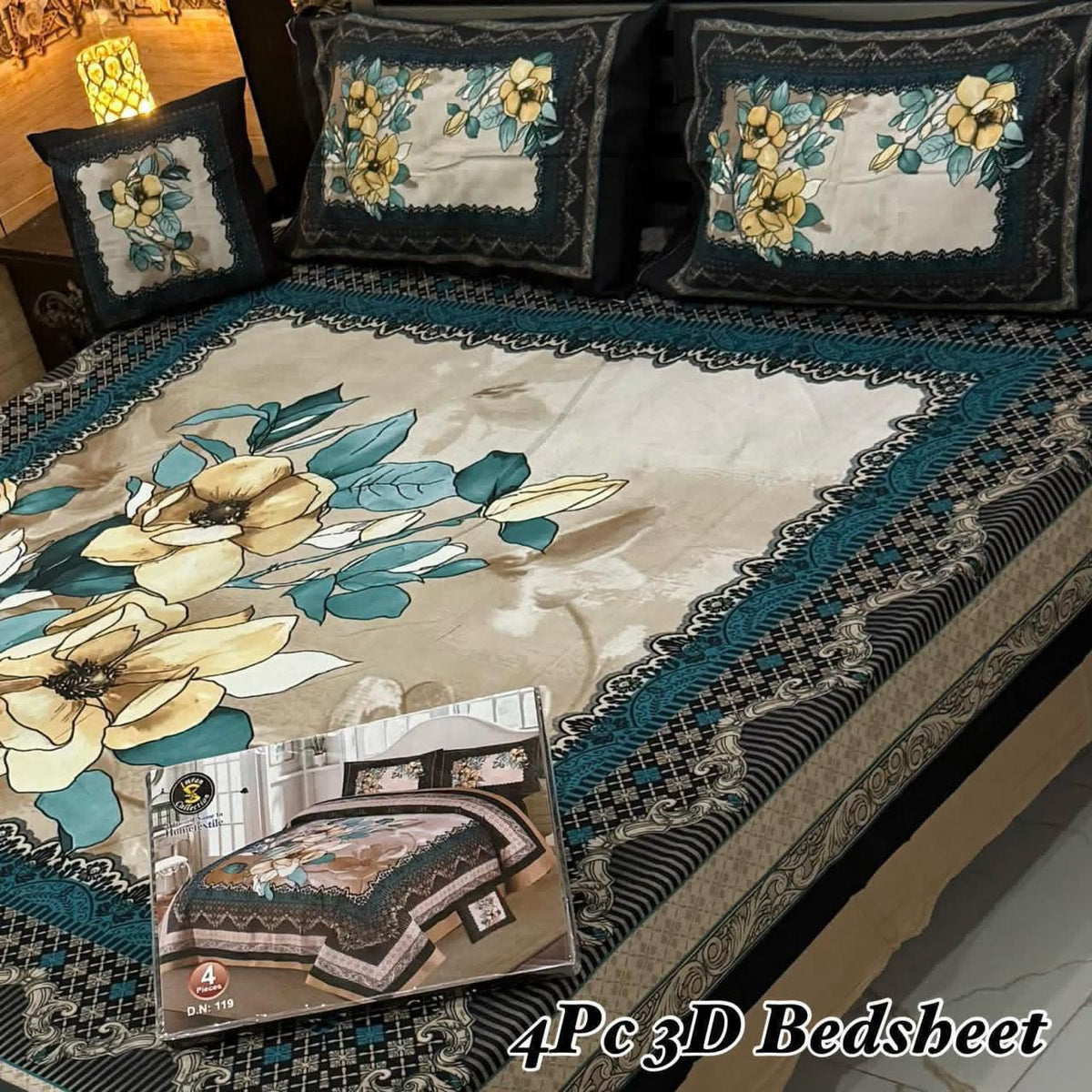 4Pc 3D Panel Bedsheet – Premium Crystal Cotton King Size