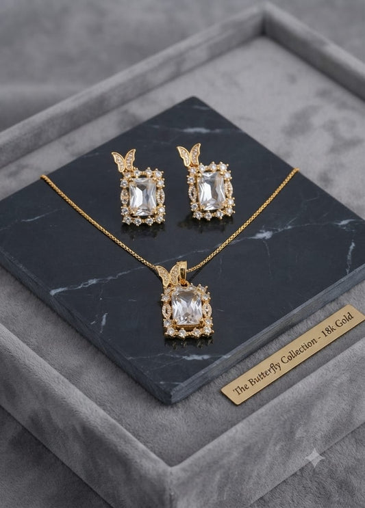 "The Butterfly Collection: Royal Crystal Pendant & Earrings Set"