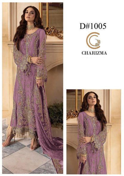 Charizma Premium Heavy Embroidered 3-Piece Unstitched Suit | Chiffon Adda Work | Bareeza Net Dupatta | Wholesale Rs. 8500