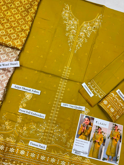 Premium Airjet Dhanak Embroidered Suit with Digital Wool Shawl | Baroque & Asim Jofa Winter Collection 2026-27
