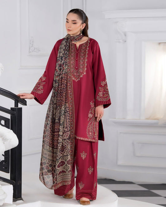 Batik Premium Winter Dhanak Collection 2026/27 | 3PC Luxury Embroidered Suit | NF-424 | Premium Air-Jet Dhanak & Woolen Shawl ✨🥶