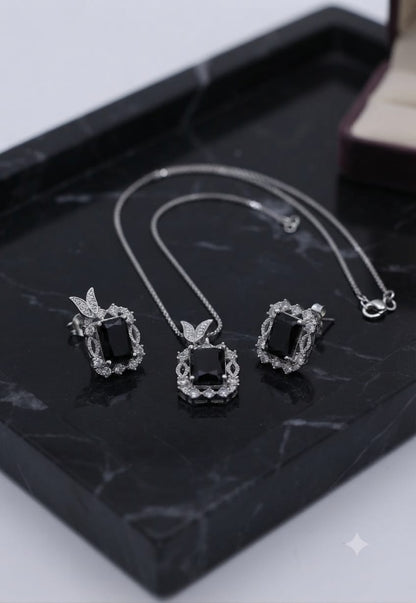 "The Butterfly Collection: Royal Crystal Pendant & Earrings Set"