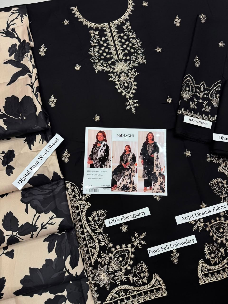 Premium Dhanak Heavy Embroidered 3-Piece Suit with Digital Print Wool Shawl | Full Front & Sleeves Heavy Embroidery | Dyed Back | Winter Collection 2026-27 | Code 1305, 1281 & 1219