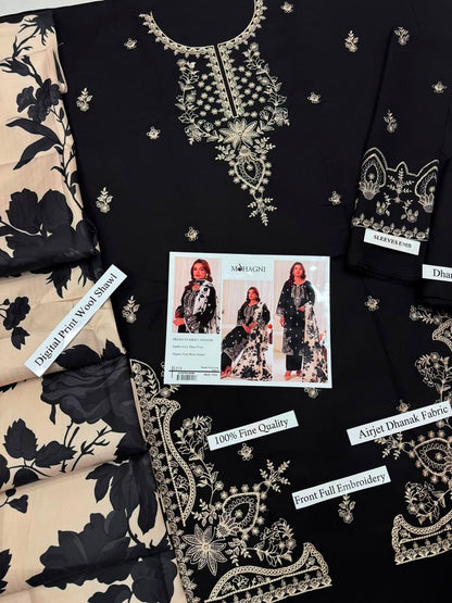 Premium Dhanak Heavy Embroidered 3-Piece Suit with Digital Print Wool Shawl | Full Front & Sleeves Heavy Embroidery | Dyed Back | Winter Collection 2026-27 | Code 1305, 1281 & 1219
