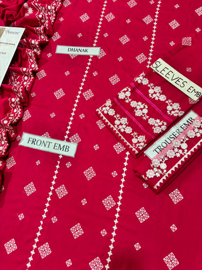 BAREEZE Premium Pure Dhanak 3PC Embroidered Suit | Heavy Thread Embroidery with Dhanak Shawl | Winter Collection 2026–27