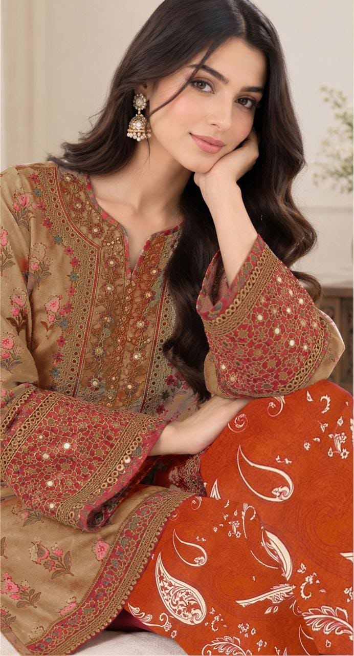 Crimson Dhanak Vol. '26 – Premium 3-Piece Embroidered Unstitched Suit with Fancy Pashmina Shawl