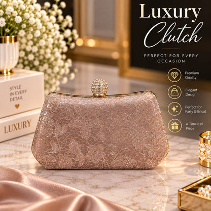 Elegant Crystal Floral Lace Bridal Clutch Bag | Premium Party Wear Purse for Women ✨