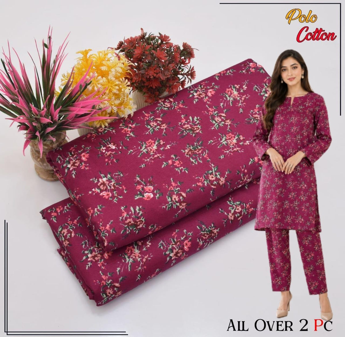 🌸 Floral Bloom Premium Digital Print 2PC Unstiched Suit| Summer Collection 2026 | Elegant Poly Cotton