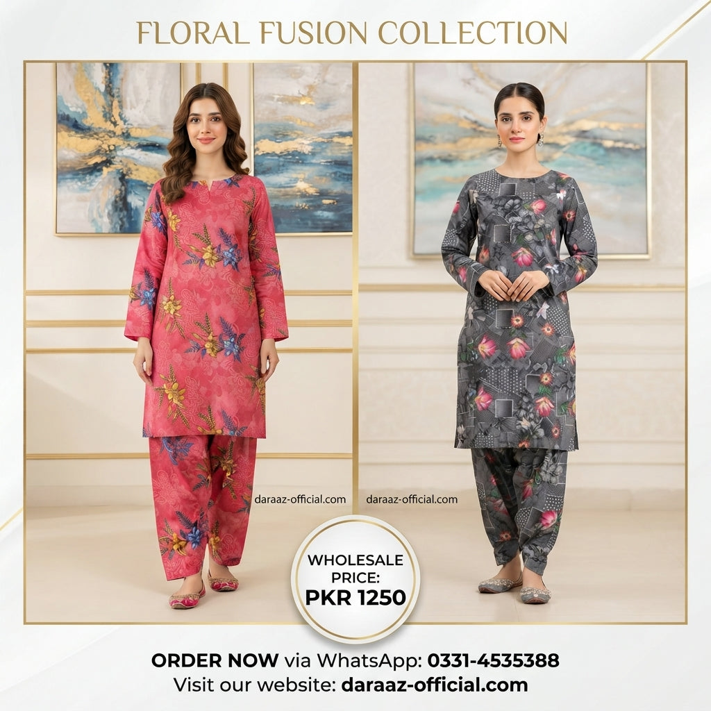 Floral Elegance Printed 2-Piece Women's Suit | Premium Lawn Collection | Stylish Casual & Summer Wear