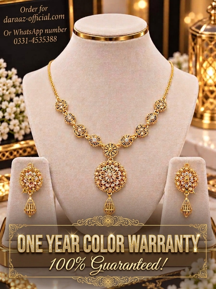 Premium Gold Finish Jewelry Set with Earrings – 1 Year Guarantee | Order on Daraaz