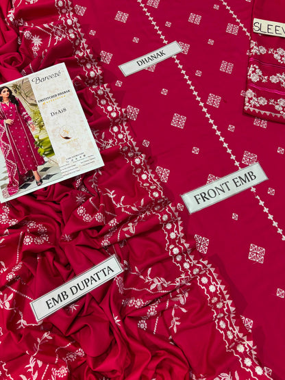 BAREEZE Premium Pure Dhanak 3PC Embroidered Suit | Heavy Thread Embroidery with Dhanak Shawl | Winter Collection 2026–27