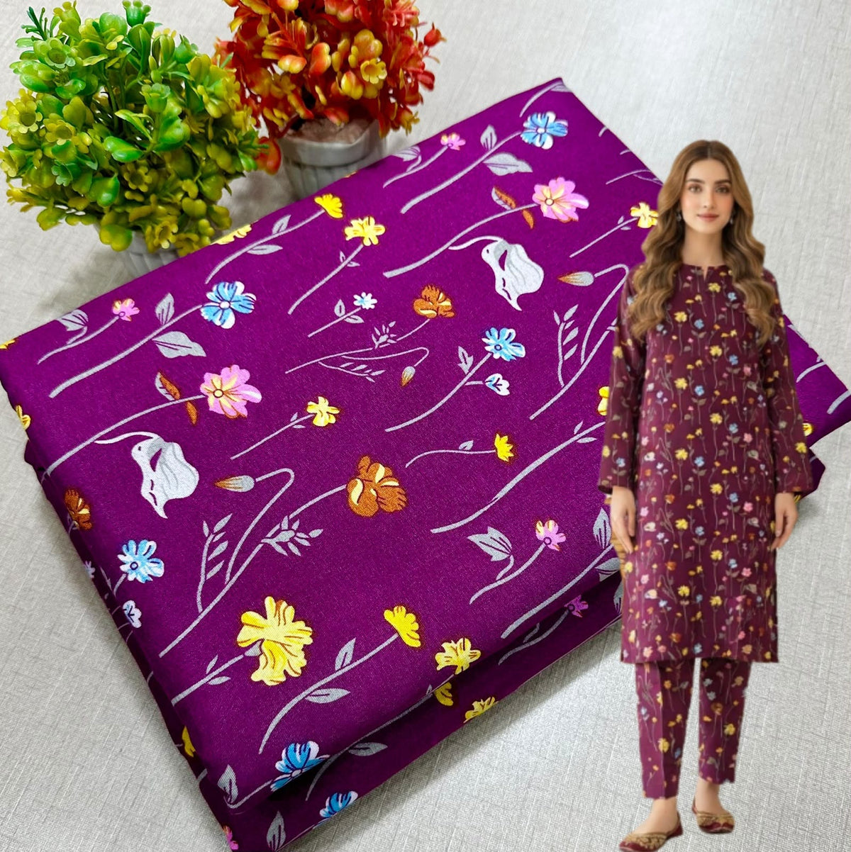 🌸 Floral Bloom Premium Digital Print 2PC Unstiched Suit| Summer Collection 2026 | Elegant Poly Cotton