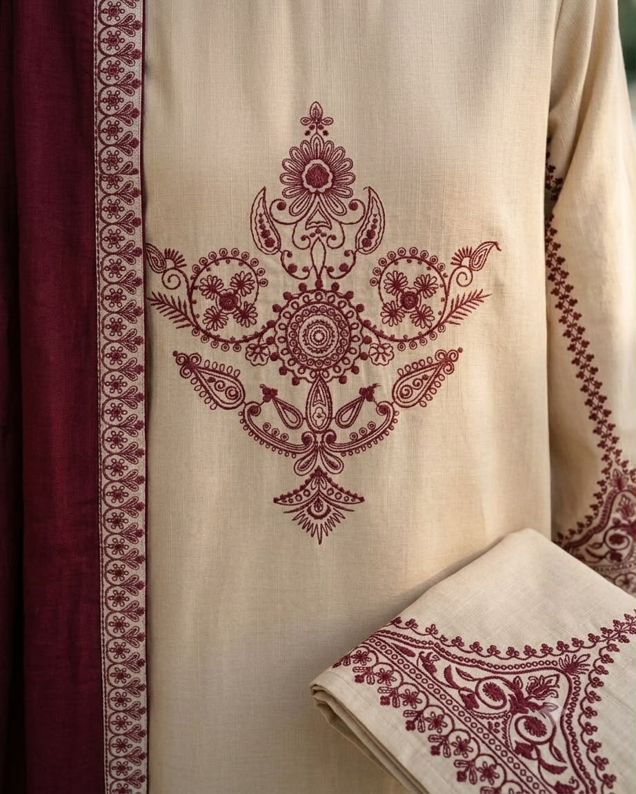 Baroque Premium Version Winter Dhanak 3PC Embroidered Suit 2026/27 | Luxury Heavy Thread & Multi-Sequence Embroidery | Dhanak Shawl Collection | Premium Winter Wear