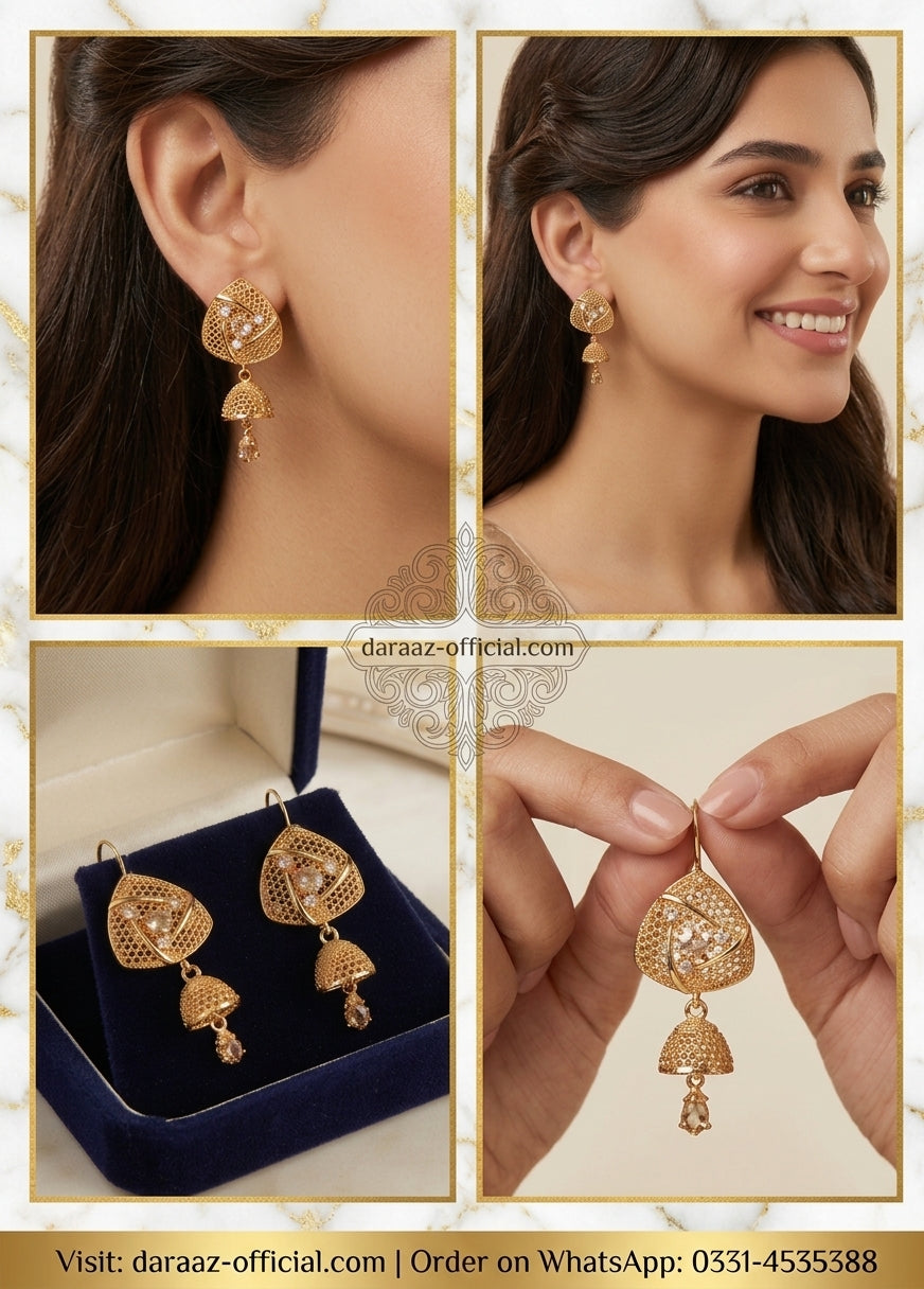 Premium Gold Plated Jhumka Earrings with Ruby Stones | Traditional Filigree Drop Earrings for Women
