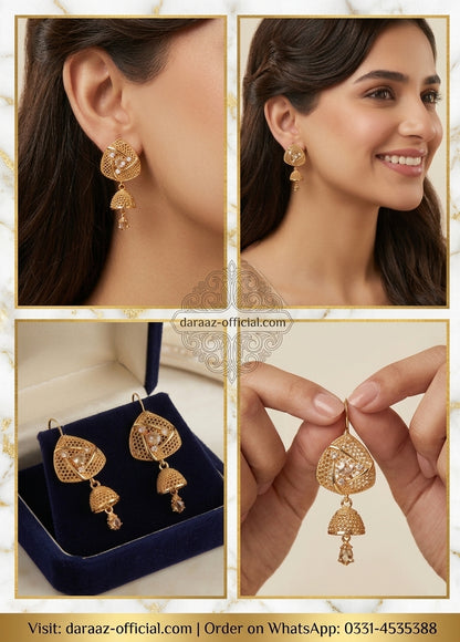 Premium Gold Plated Jhumka Earrings with Ruby Stones | Traditional Filigree Drop Earrings for Women