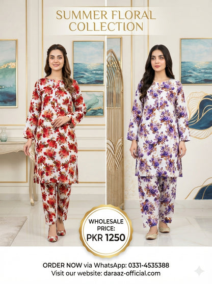 Floral Elegance Printed 2-Piece Women's Suit | Premium Lawn Collection | Stylish Casual & Summer Wear