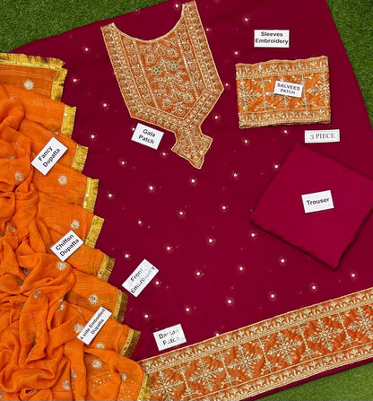 Zainab Chottani Fine Quality Chiffon Collection 2026 – 3 Piece Embroidered Suit (Rs. 6500)