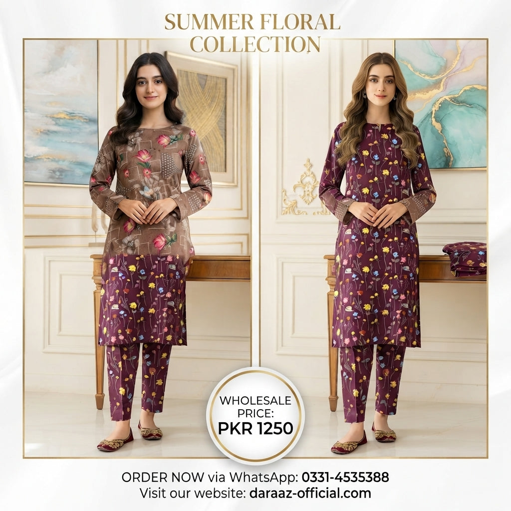 Floral Elegance Printed 2-Piece Women's Suit | Premium Lawn Collection | Stylish Casual & Summer Wear