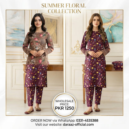 Floral Elegance Printed 2-Piece Women's Suit | Premium Lawn Collection | Stylish Casual & Summer Wear
