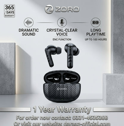 Zero Zoro ZT Carbon True Wireless Earbuds – ENC Noise Reduction, 100 Hours Playtime & Gaming Mode