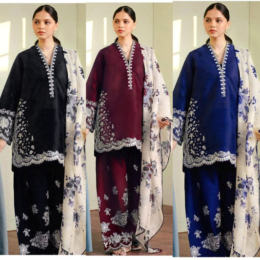 Zara Shahjahan Premium Dhanak Embroidered 3-Piece Suit | Digital Wool Shawl | Winter Collection 2026-27