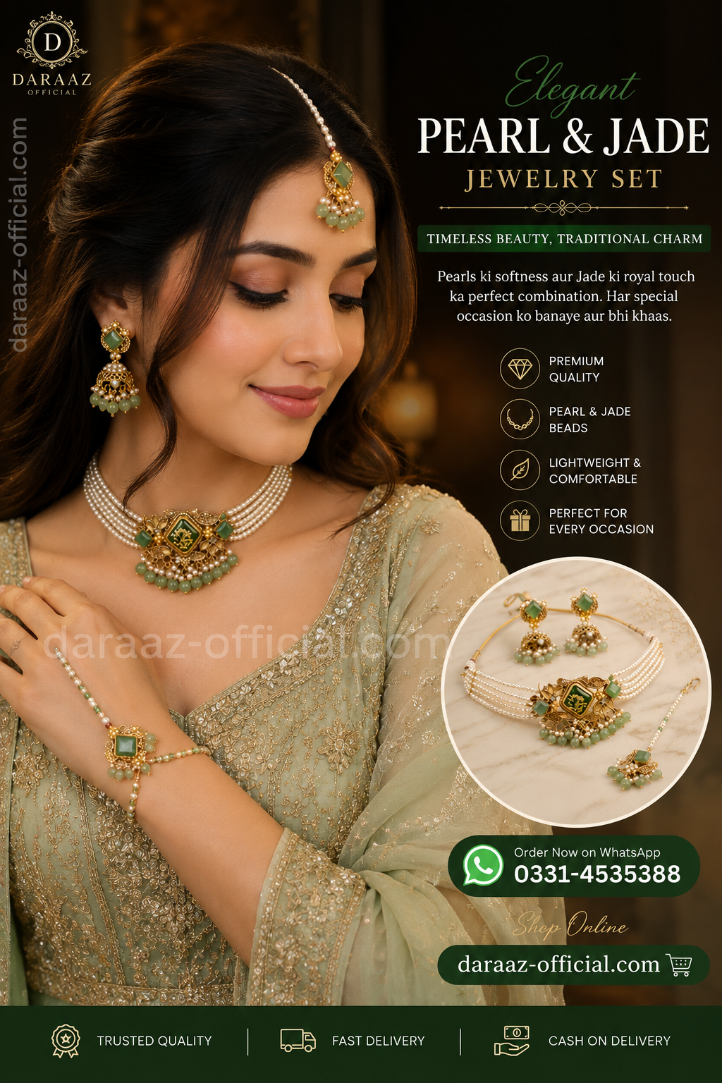 Elegant Pearl & Jade Jewelry Set – Premium Traditional Bridal Jewelry Collection