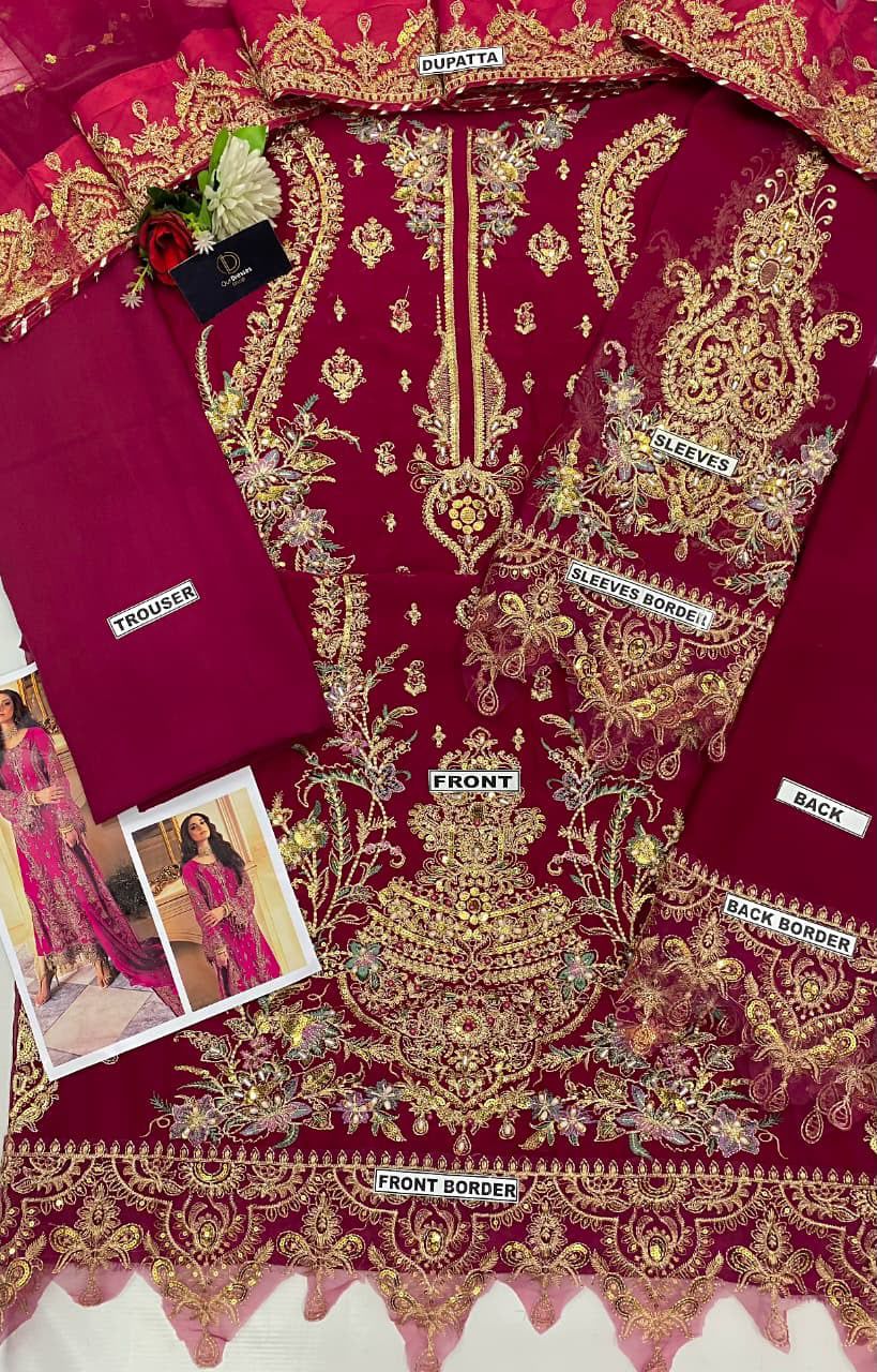 Charizma Premium Heavy Embroidered 3-Piece Unstitched Suit | Chiffon Adda Work | Bareeza Net Dupatta | Wholesale Rs. 8500