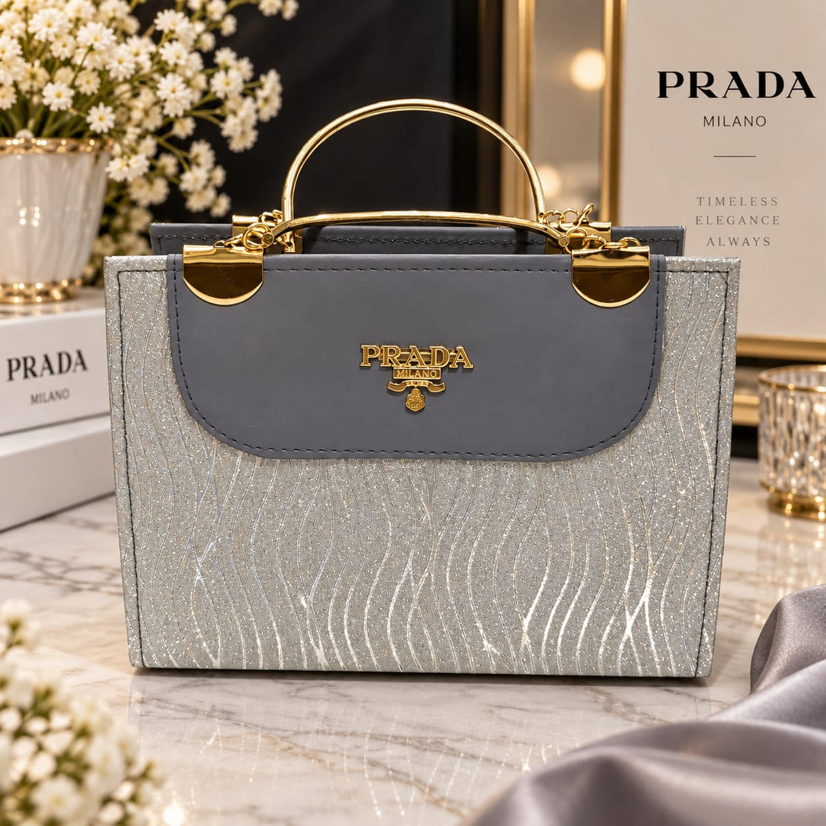 Prada Milano Elegant Shimmer Handbag Collection | Trendy Women Party Wear Luxury Purse