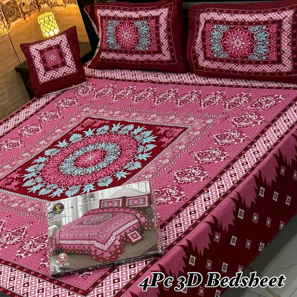 4Pc 3D Panel Bedsheet – Premium Crystal Cotton King Size