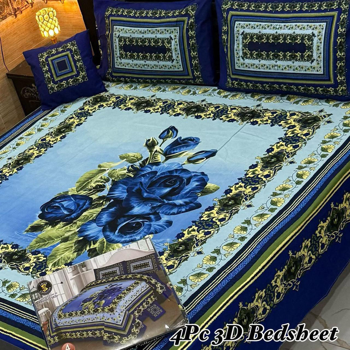 4Pc 3D Panel Bedsheet – Premium Crystal Cotton King Size