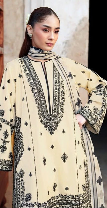 Karma Dhanak Vol. '26 – Premium 3-Piece Heavy Embroidered Unstitched Suit with Fancy Pashmina Shawl