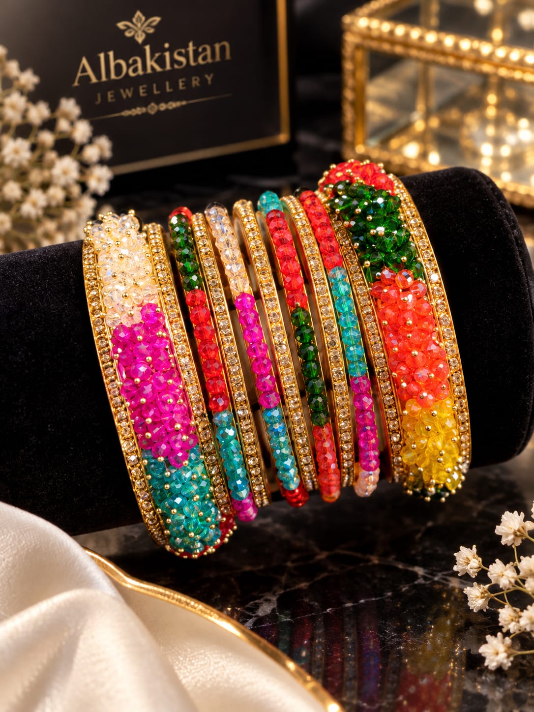 Elegant White Crystal & Zircon Bridal Bangle Set