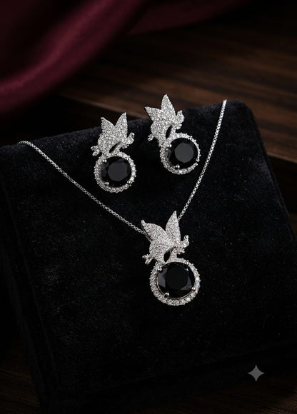Premium Gold-Plated Butterfly Crystal Pendant Necklace Set for Women (Available in Pink, Green & Black)