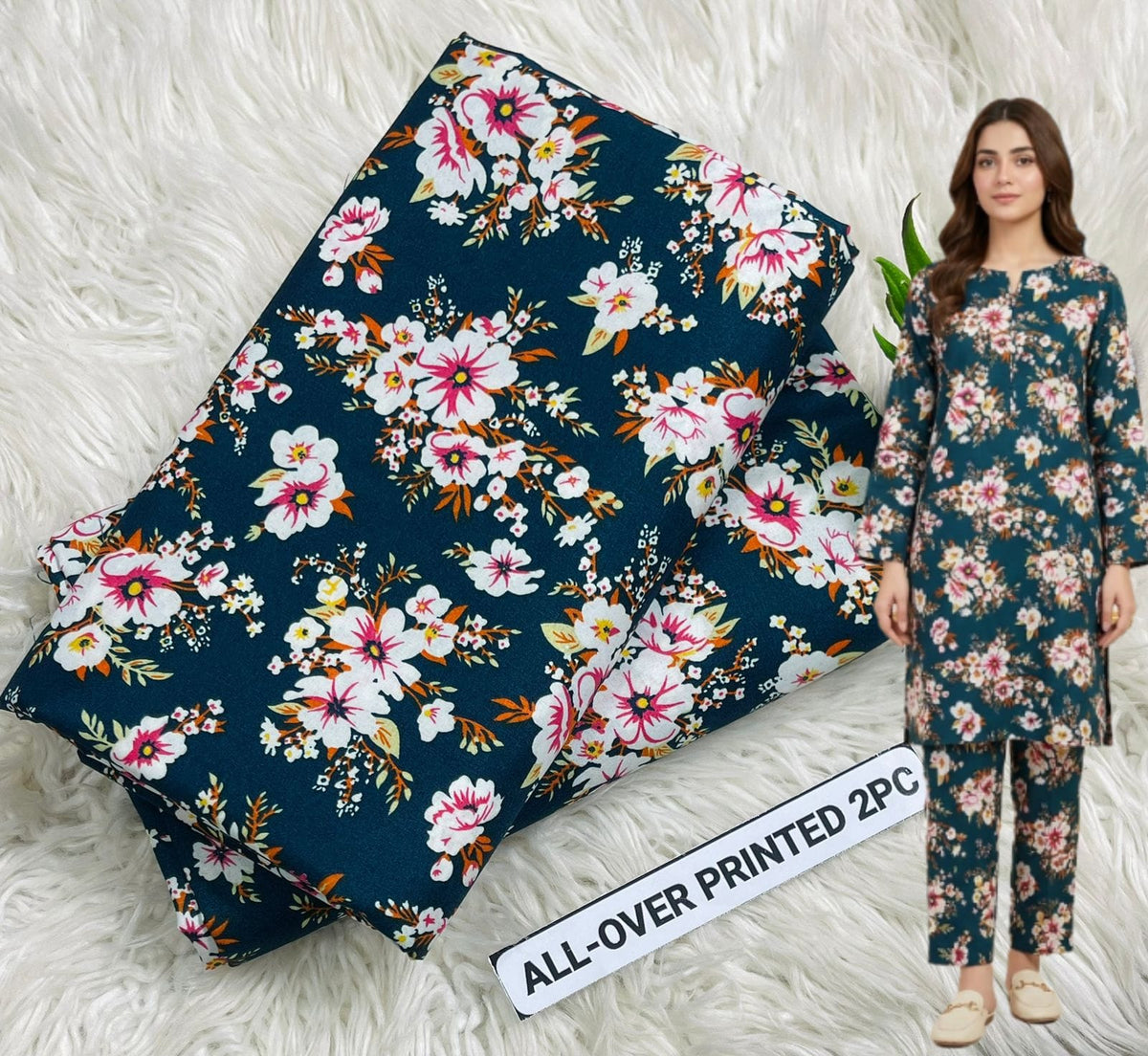 🌸 Floral Bloom Premium Digital Print 2PC Unstiched Suit| Summer Collection 2026 | Elegant Poly Cotton