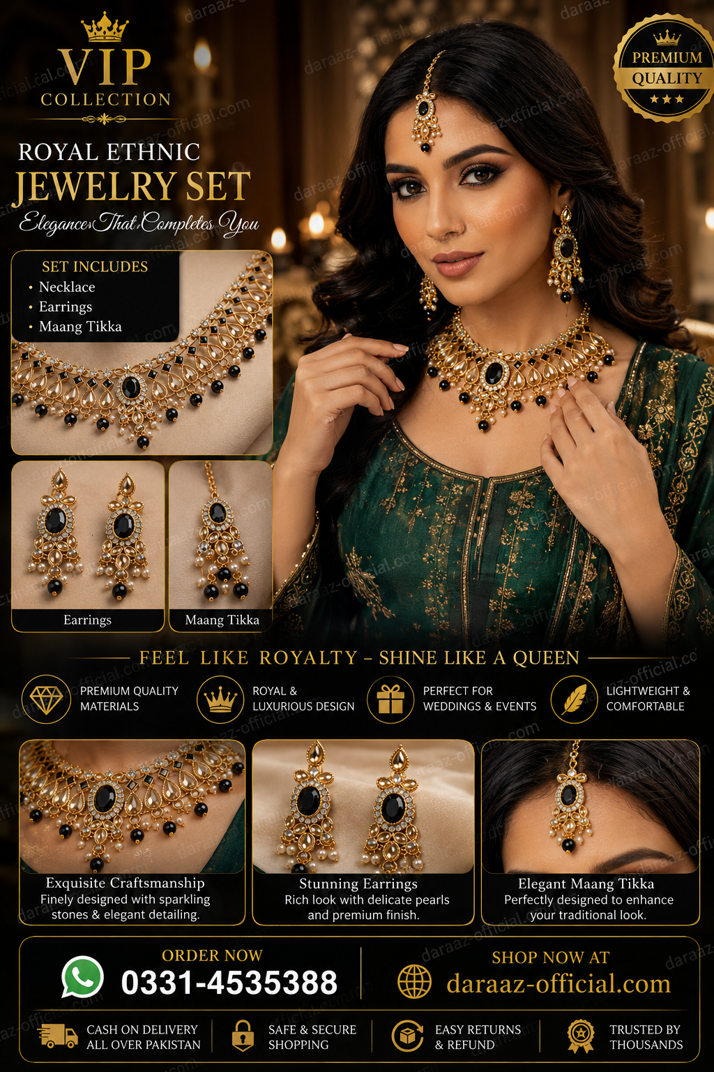 VIP Collection Royal Ethnic Jewelry Set for Women – Premium Gold-Tone Necklace, Earrings & Maang Tikka with Ruby Red Stones | Wedding & Party Wear Jewelry