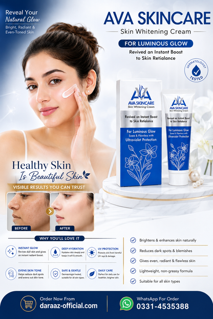 AVA Skin Whitening Cream | Brightening & Hydrating Face Cream | Smooth & Healthy-Looking Skin | 30g