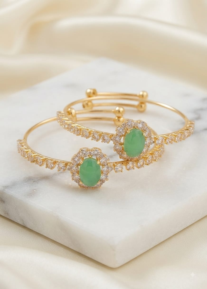 Premium Gold-Tone Pink Stone Zircon Bangles Set – Elegant Bridal & Party Wear Jewelry