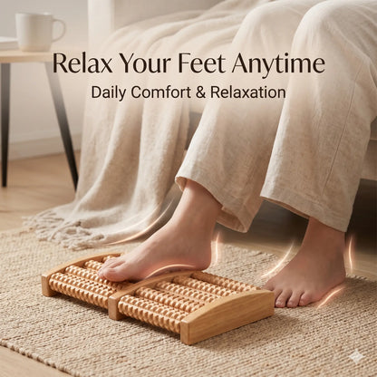 Wooden Foot Roller Massager | Manual Reflexology Therapy Tool for Pain Relief, Stress Relaxation & Foot Care