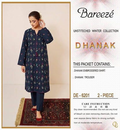 Bareeze 6201 2PC | Premium Dhanak Winter Collection 2026–27 | Heavy Embroidered Front, Sleeves & Back