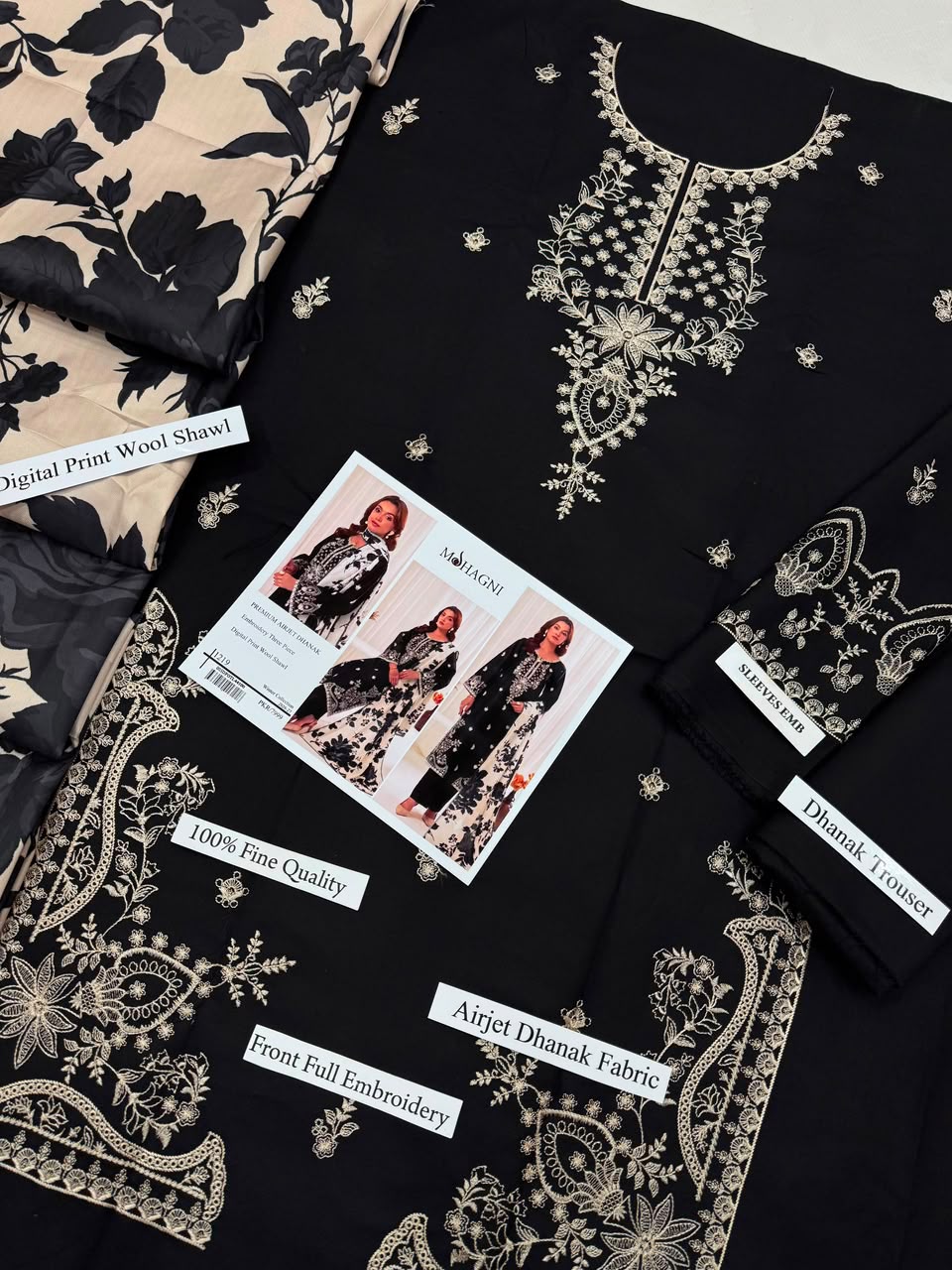 Premium Dhanak Heavy Embroidered 3-Piece Suit with Digital Print Wool Shawl | Full Front & Sleeves Heavy Embroidery | Dyed Back | Winter Collection 2026-27 | Code 1305, 1281 & 1219