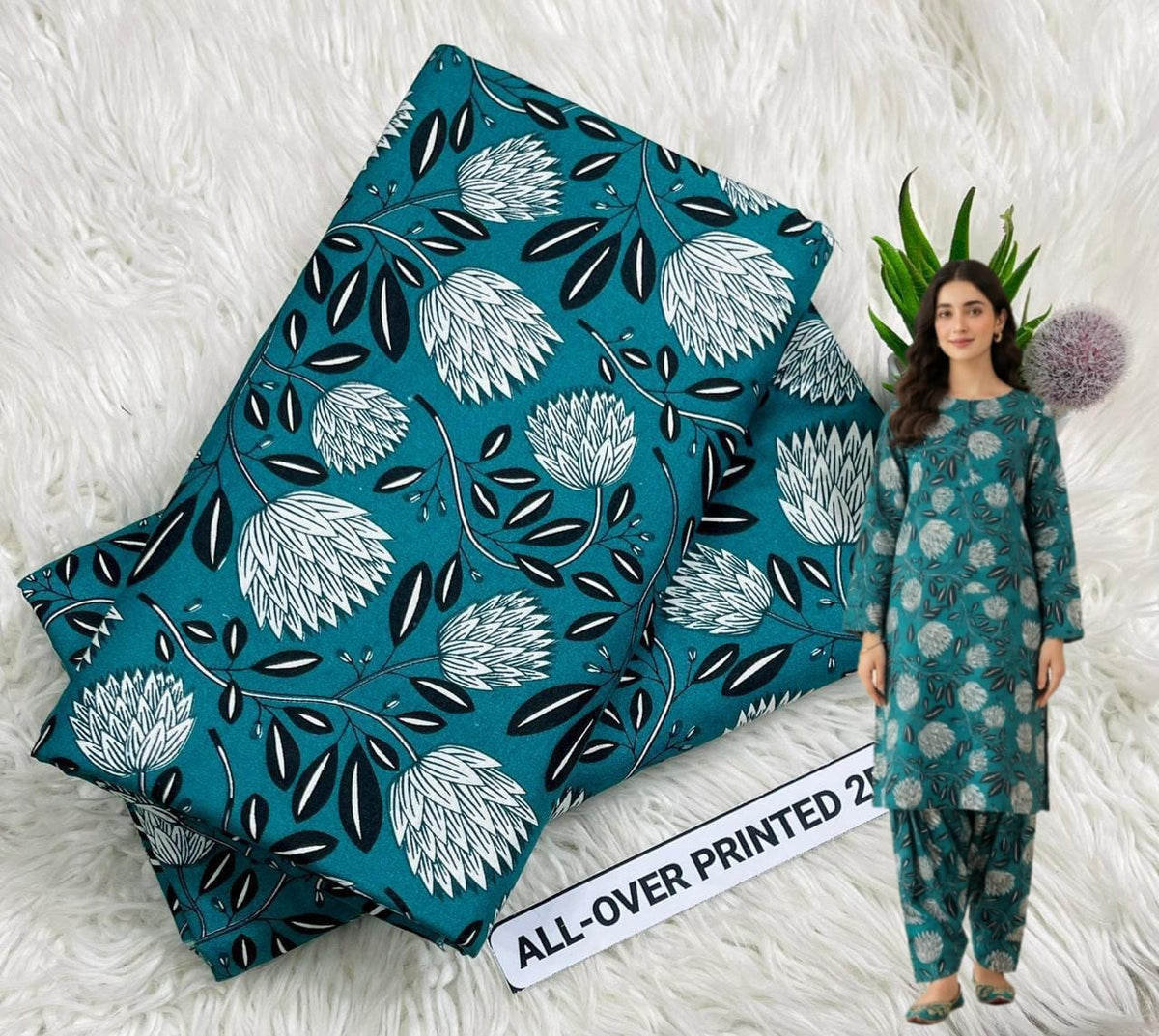 🌸 Floral Bloom Premium Digital Print 2PC Unstiched Suit| Summer Collection 2026 | Elegant Poly Cotton