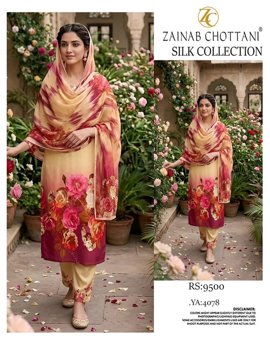 Lulusar Silk 3PC Unstitched Dress 2K26 | Premium Shamose Silk Digital Printed Collection | Printed Shirt, Dyed Trouser & Silk Dupatta