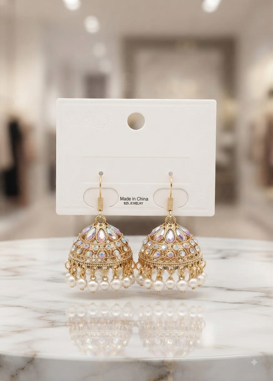 Premium Pearl Jhumka Earrings – Elegant Gold Plated 925 Jewelry with Pearl Drops