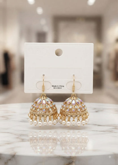 Premium Pearl Jhumka Earrings – Elegant Gold Plated 925 Jewelry with Pearl Drops